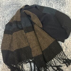Black and Brown Striped Scarf with Fringe